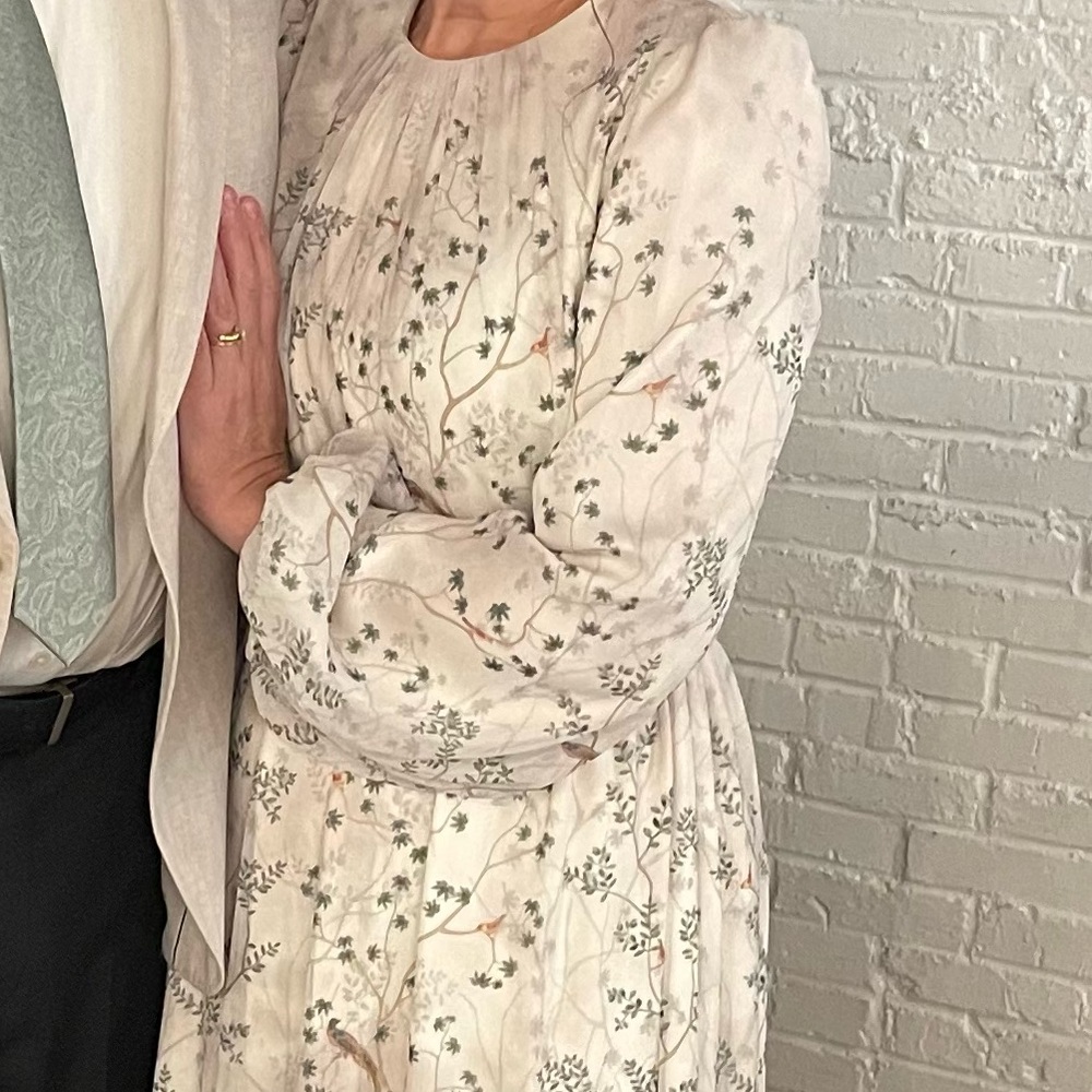 ANTONIO MELANI Ivory Floral Long Sleeve Maxi Dress with Olive Sash - Picture 2 of 7